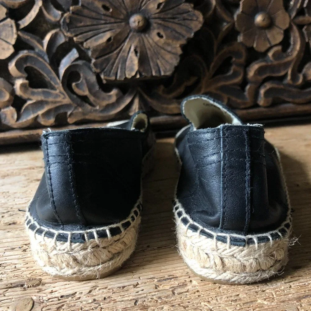 NWOT Soludos Black Leather Espadrille Smoking Slipper 11M